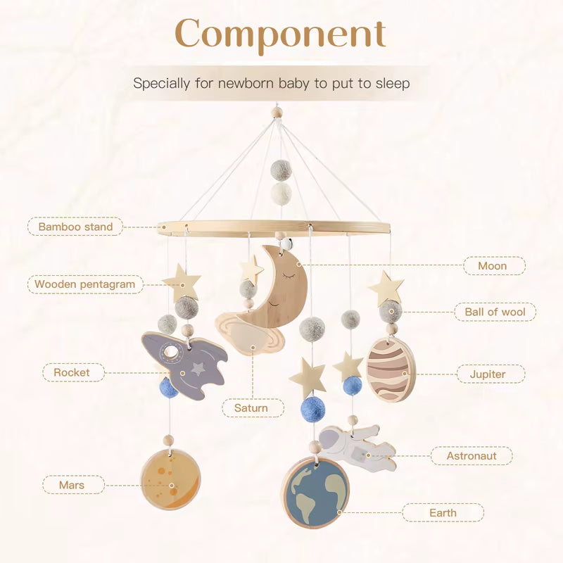 Baby Bed Bell Wood Mobile Toddler Rattles Toys Crib Bell Rattles Boho Style Kids Musical Toys 0-12 Months for Baby Newborn Gifts
