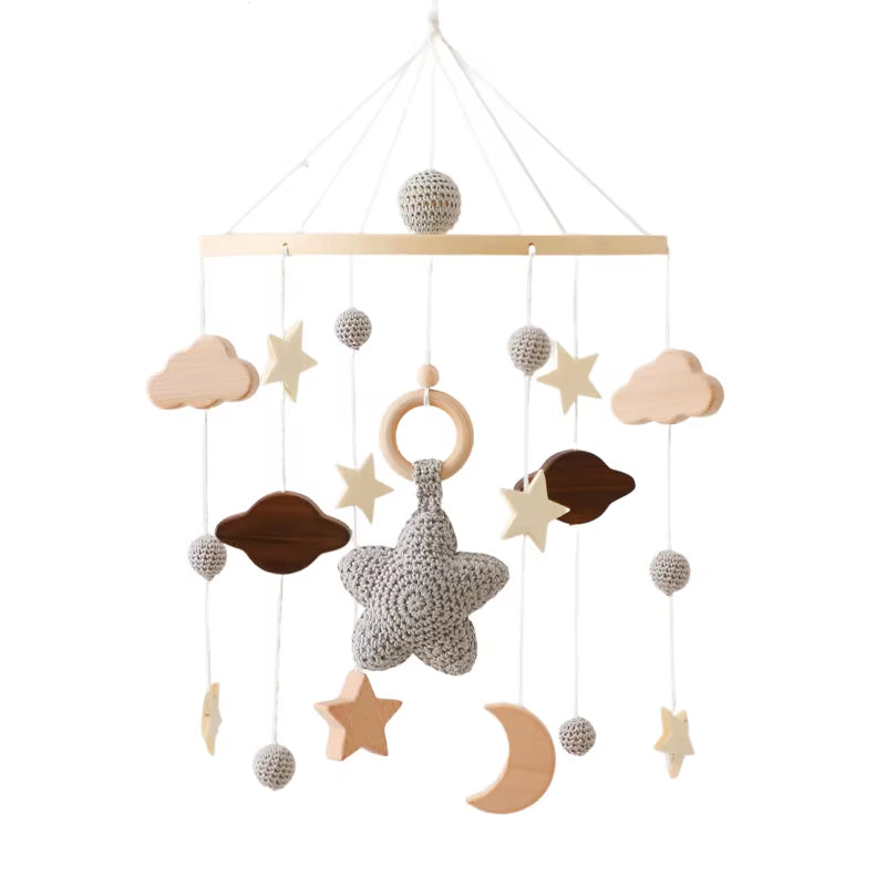 Baby Bed Bell Wood Mobile Toddler Rattles Toys Crib Bell Rattles Boho Style Kids Musical Toys 0-12 Months for Baby Newborn Gifts