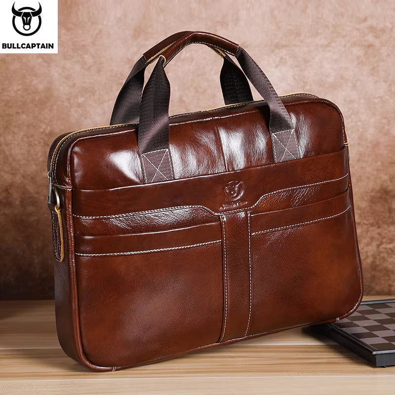 Leather Laptop Bag, Top Layer Leather 15" Laptop Bag Men'S Laptop Briefcase Briefcase Work Business Travel Bag 053