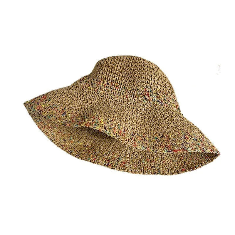 2023 Womens Straw Rainbow Splicing Hats Women Panamas UV Protection Sun Visor Beach Hats Women Visors Foldable Female Sun Hat