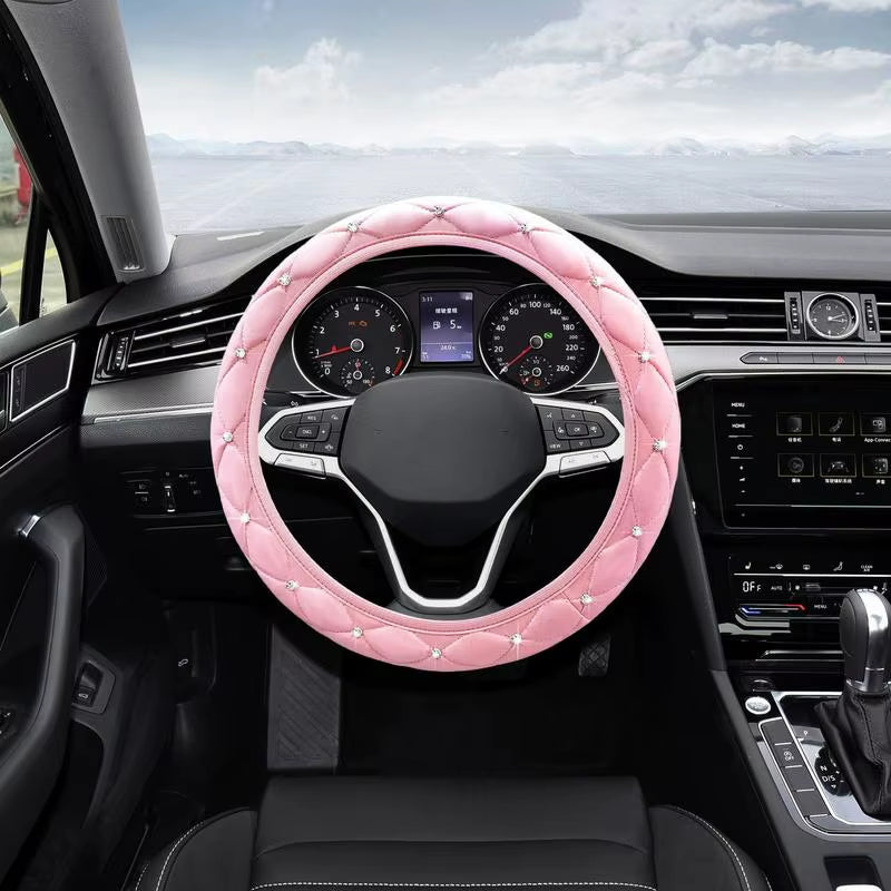Bling Car Steering Wheel Cover Steering Wheel Sleeve with Sparkly Glitter Rhinestones Anti-Slipcar Wheel Protector Auto Steering