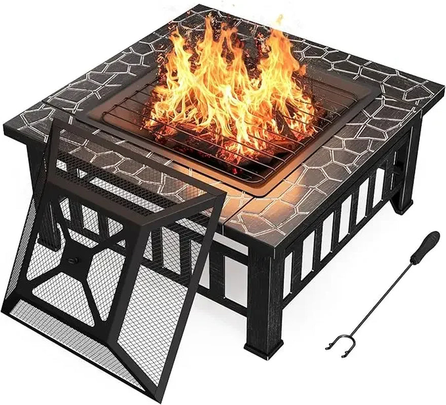 Outdoor Fire Pit, Firepit Table Metal Outdoor Fireplaces with Waterproof Cover for outside Patio Camping Customized