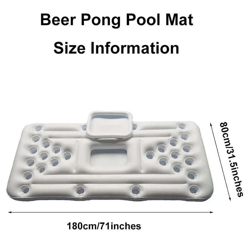 Beer Pong Pool Mat 28 Cup Hole Floating Row Inflatable Swimming Pool Mattress Water Table Entertainment Floating Pad