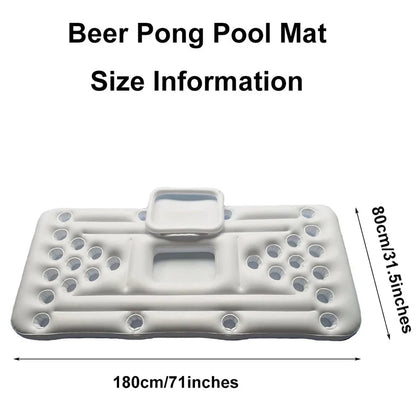 Beer Pong Pool Mat 28 Cup Hole Floating Row Inflatable Swimming Pool Mattress Water Table Entertainment Floating Pad