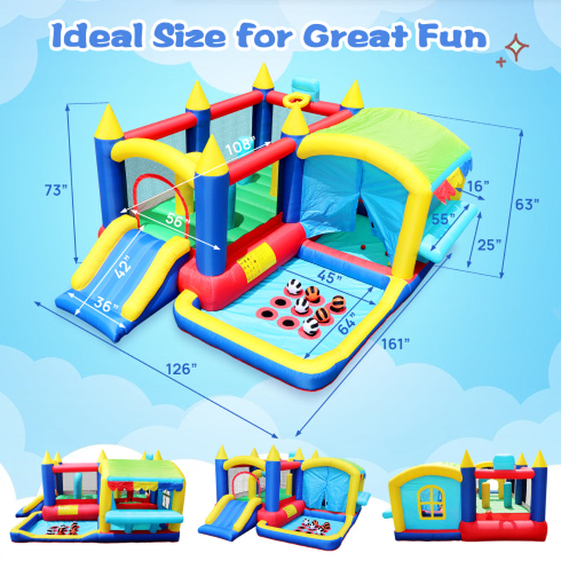 7 in 1 Inflatable Bounce House, Bouncy House with Ball Pit for Kids Indoor Outdoor Party Family Fun, Obstacles, Toddler Bouncy Castle with Ball Pit for Birthday Party Gifts