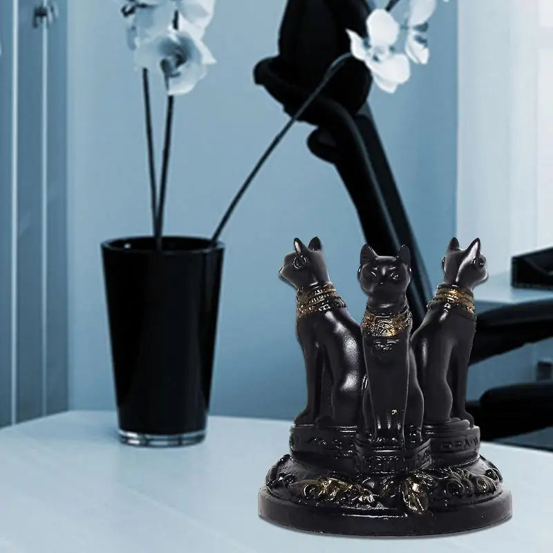 Unique Mini Egyptian Cat Statue Bastet Cats Crystal Sphere Ball Stand Triple Goddess Cat Resin Figurines for Home Decor