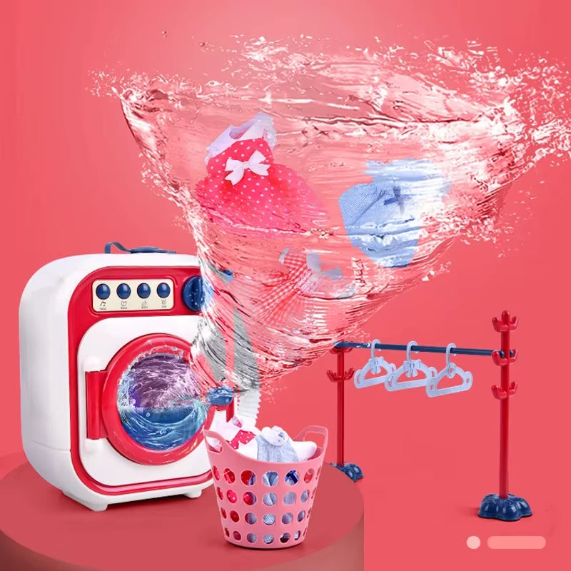 Kids Washing Machine Toy Pretend Play House Mini Simulation Electric Toys Rotate Kinetic Cleaning Preschool Toys for Girls