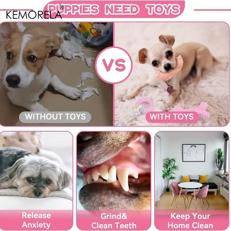 6 PCS Dog Chew Toys for Cleaning Teeth Soft Rubber Bone Funny Ball Interactive Donut Treat Set for Small Medium Dogs Pet Gifts
