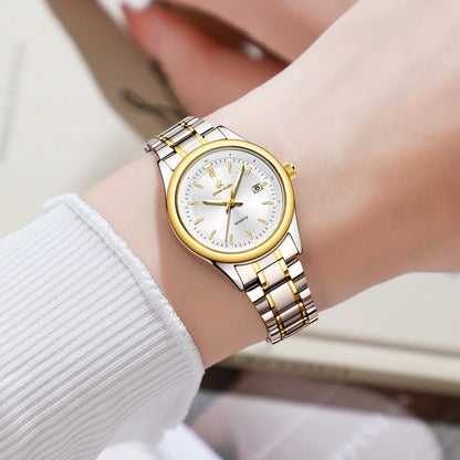 Women’S Watch Luxury Gold Watch Originaldate Week Stainless Steel Waterproof Luminous Elegant Dress Ladies' Watches