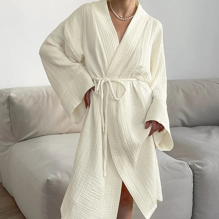 Spring/Summer 2025 Women'S Bathrobes, Cardigans, Lace-Up Bathrobes,Long-Sleeved Casual, Loose and Comfortable Home Wear, Pajamas