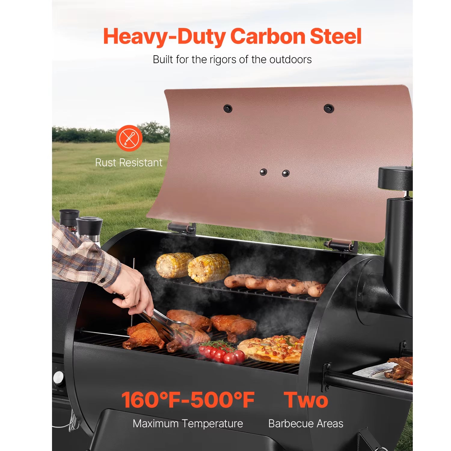 Wood Pellet Grill Smoker BBQ Grills for Outdoor Cooking with Wifi-App Control, LCD Screen Controller for Camping Yard