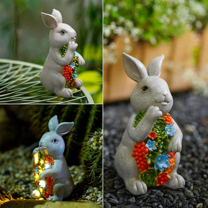 Solar Garden Outdoor Statues Bunny with 7 LED Lights – Lawn Decor for Patio, Balcony, Yard Ornament - Unique Housewarming Gifts