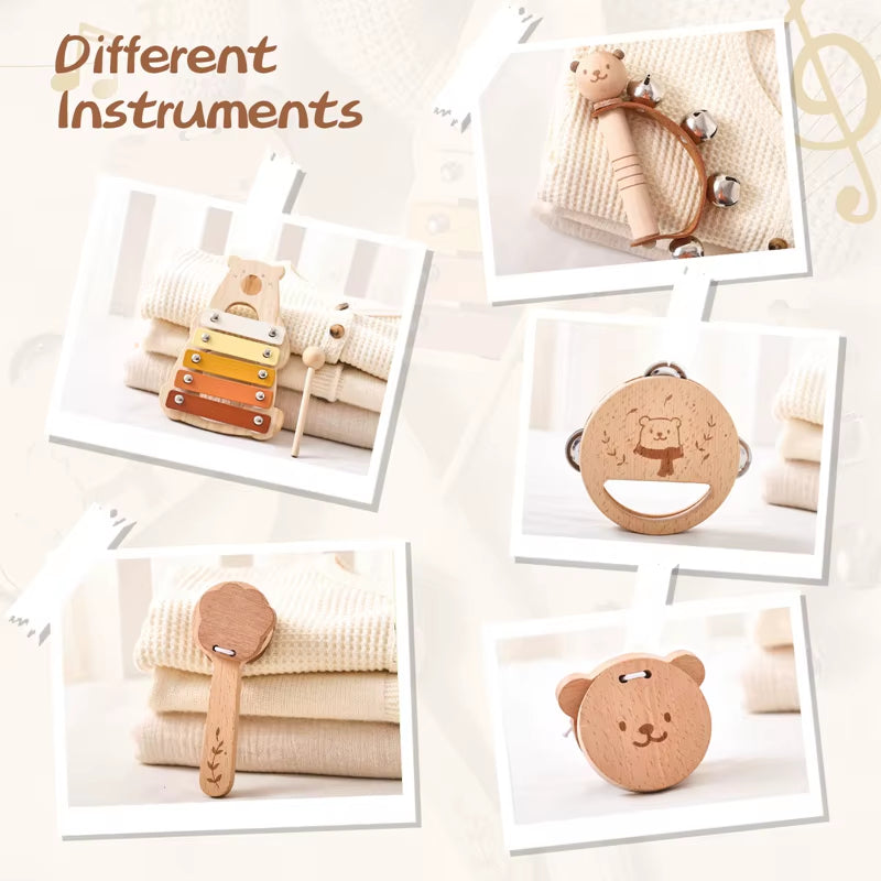 5Pc Set Montessori Toys Baby Music Toys Musical Instrument Wooden Educational Toys Baby 0 3 Years Toys Bear Xylophone Toys Gifts