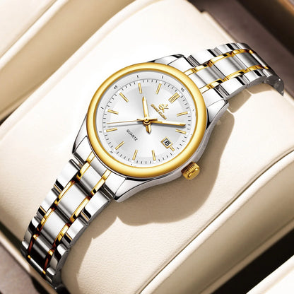 Women’S Watch Luxury Gold Watch Originaldate Week Stainless Steel Waterproof Luminous Elegant Dress Ladies' Watches