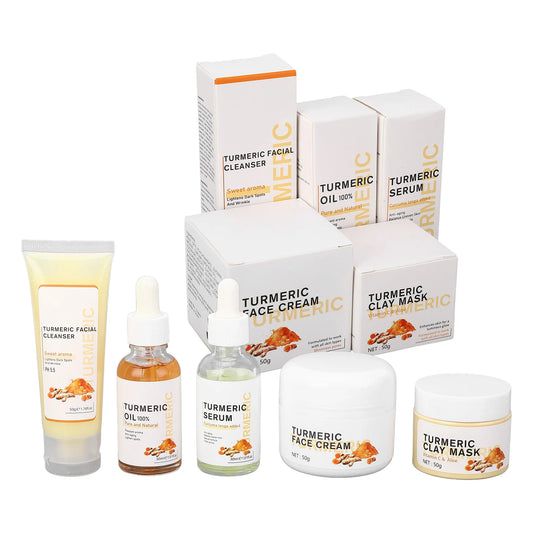 Turmeric Skin Care Set Face Wash Serum Hydrating Skin Oil Face Cream Clay Mask for All Skin Types Turmeric Skincare Set