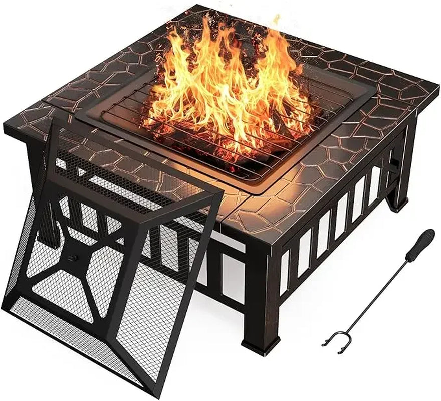 Outdoor Fire Pit, Firepit Table Metal Outdoor Fireplaces with Waterproof Cover for outside Patio Camping Customized