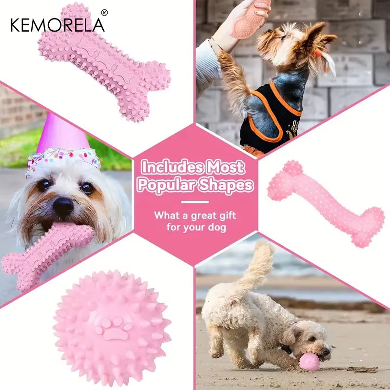 6 PCS Dog Chew Toys for Cleaning Teeth Soft Rubber Bone Funny Ball Interactive Donut Treat Set for Small Medium Dogs Pet Gifts