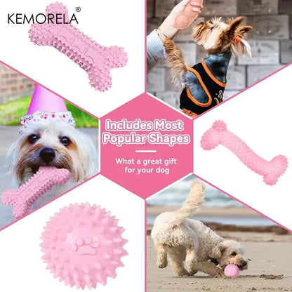 6 PCS Dog Chew Toys for Cleaning Teeth Soft Rubber Bone Funny Ball Interactive Donut Treat Set for Small Medium Dogs Pet Gifts