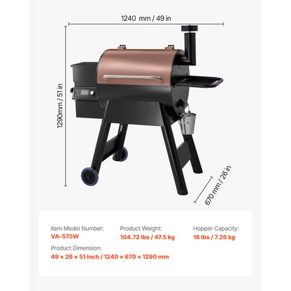 Wood Pellet Grill Smoker BBQ Grills for Outdoor Cooking with Wifi-App Control, LCD Screen Controller for Camping Yard
