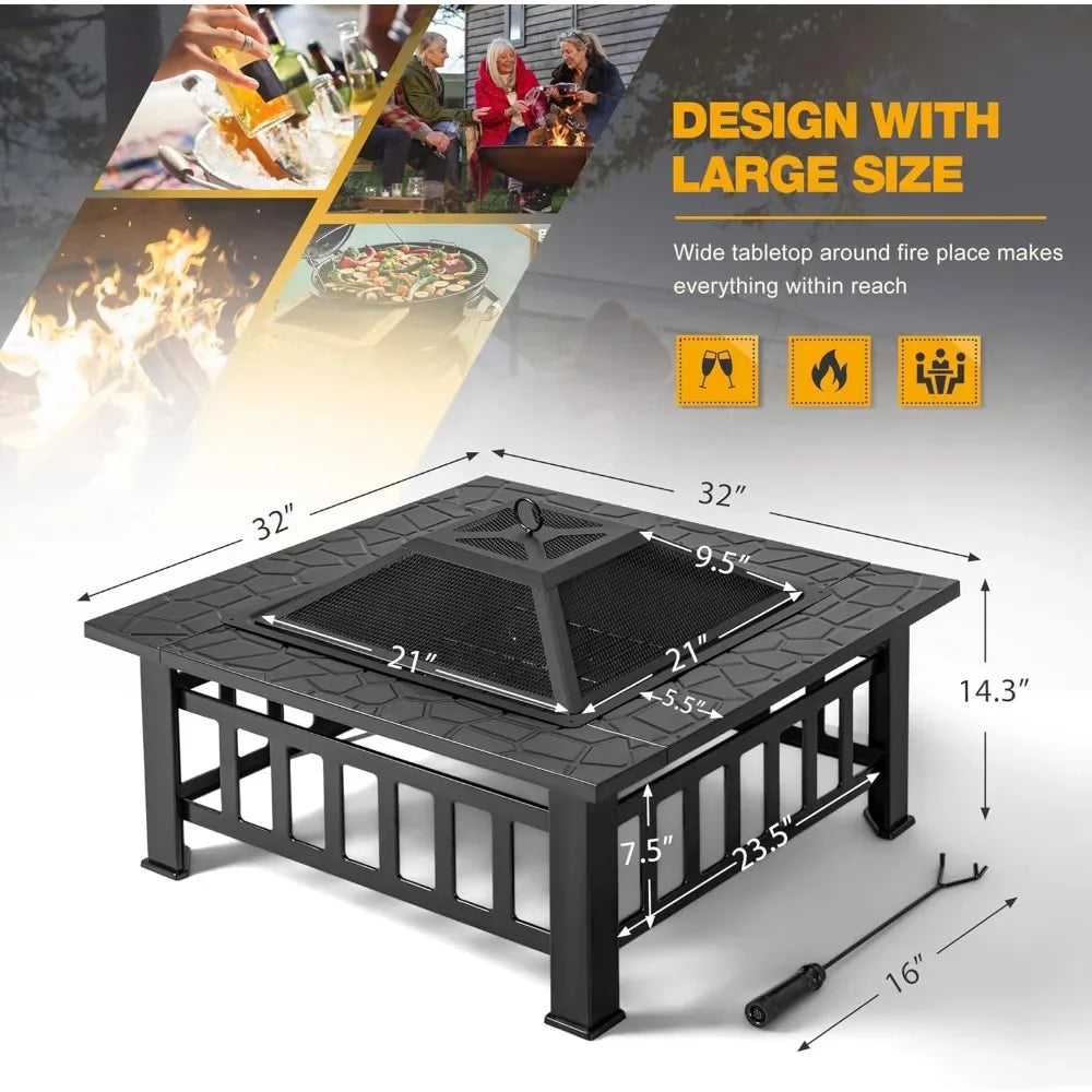 Outdoor Fire Pit, Firepit Table Metal Outdoor Fireplaces with Waterproof Cover for outside Patio Camping Customized