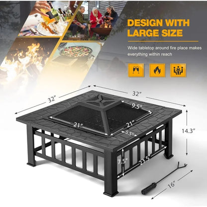 Outdoor Fire Pit, Firepit Table Metal Outdoor Fireplaces with Waterproof Cover for outside Patio Camping Customized