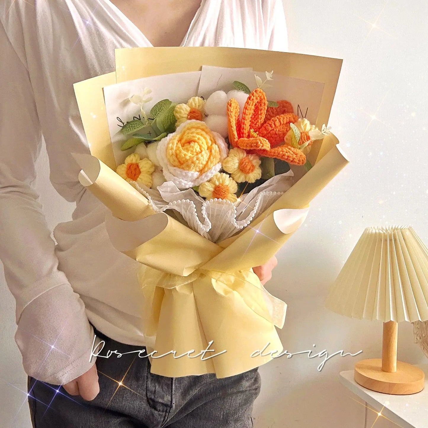 Handmade Rose Tulip Knitted Bouquet Birthday Gift Lover Mom