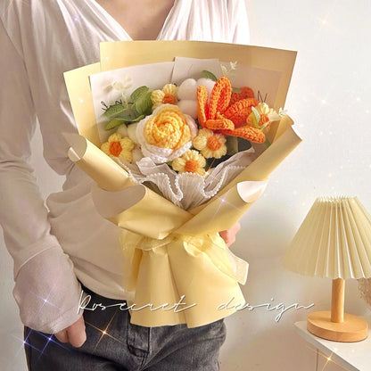 Handmade Rose Tulip Knitted Bouquet Birthday Gift Lover Mom