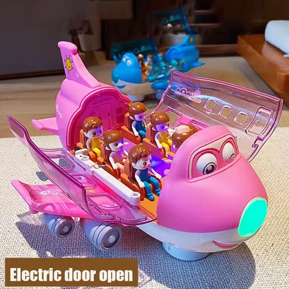 360 Degree Rotating Airplane Model Electric Plane Toy with Light Music Bump and Go Action Toddler Toy Children Xmas Gifts