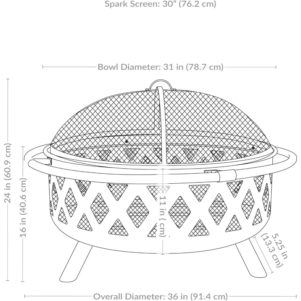 Outdoor Fire Pit - Wood-Burning Fire Pit for outside with Spark Screen, Poker and round Cover - 36-Inch - Black