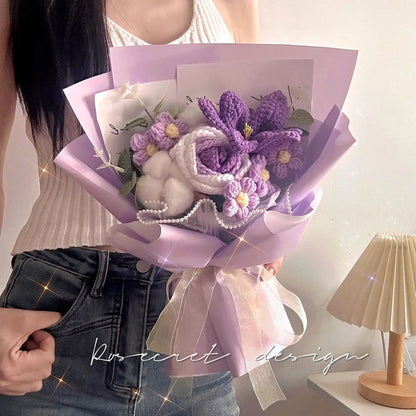 Handmade Rose Tulip Knitted Bouquet Birthday Gift Lover Mom