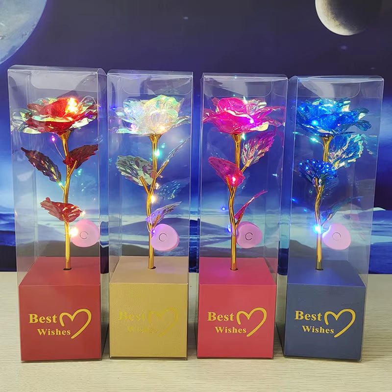 Galaxy Rose Eternal 24K Gold Flower Foil Plastic Artificial Roses Forever Love Wedding Decor Lover Roses Creative Gift Decor