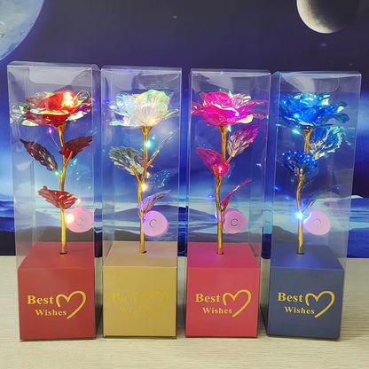 Galaxy Rose Eternal 24K Gold Flower Foil Plastic Artificial Roses Forever Love Wedding Decor Lover Roses Creative Gift Decor