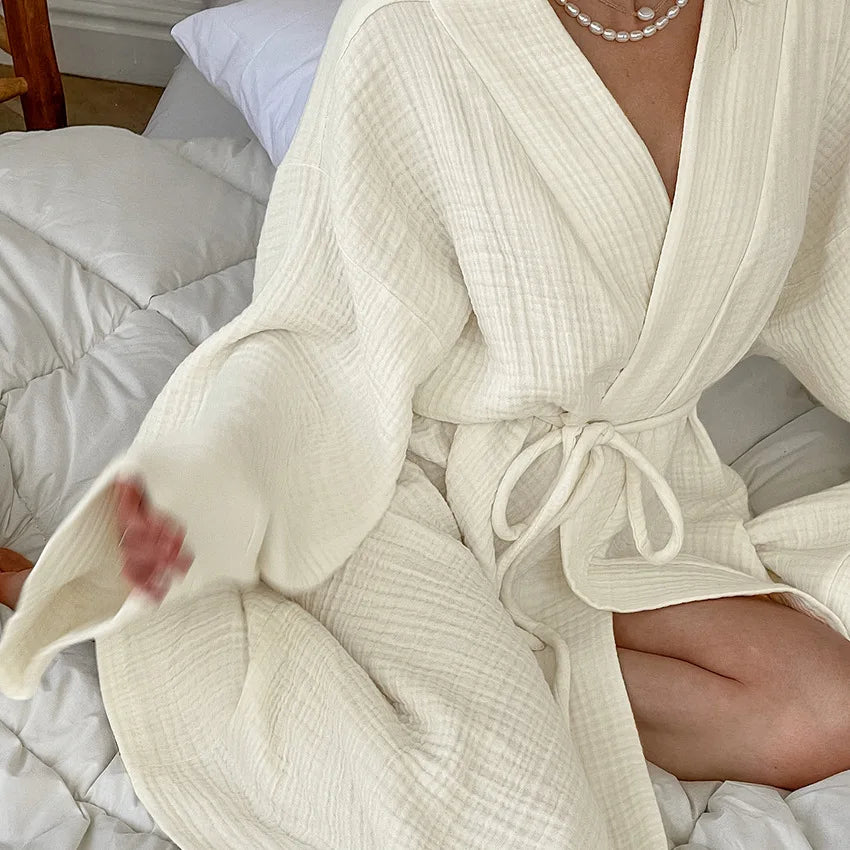 Spring/Summer 2025 Women'S Bathrobes, Cardigans, Lace-Up Bathrobes,Long-Sleeved Casual, Loose and Comfortable Home Wear, Pajamas
