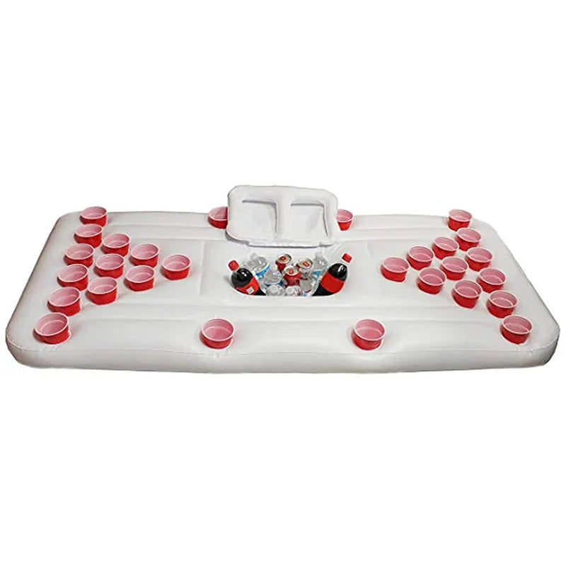 Beer Pong Pool Mat 28 Cup Hole Floating Row Inflatable Swimming Pool Mattress Water Table Entertainment Floating Pad