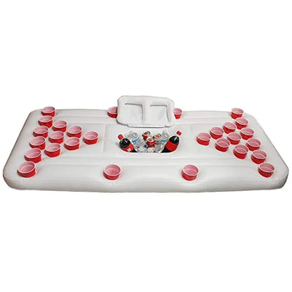 Beer Pong Pool Mat 28 Cup Hole Floating Row Inflatable Swimming Pool Mattress Water Table Entertainment Floating Pad