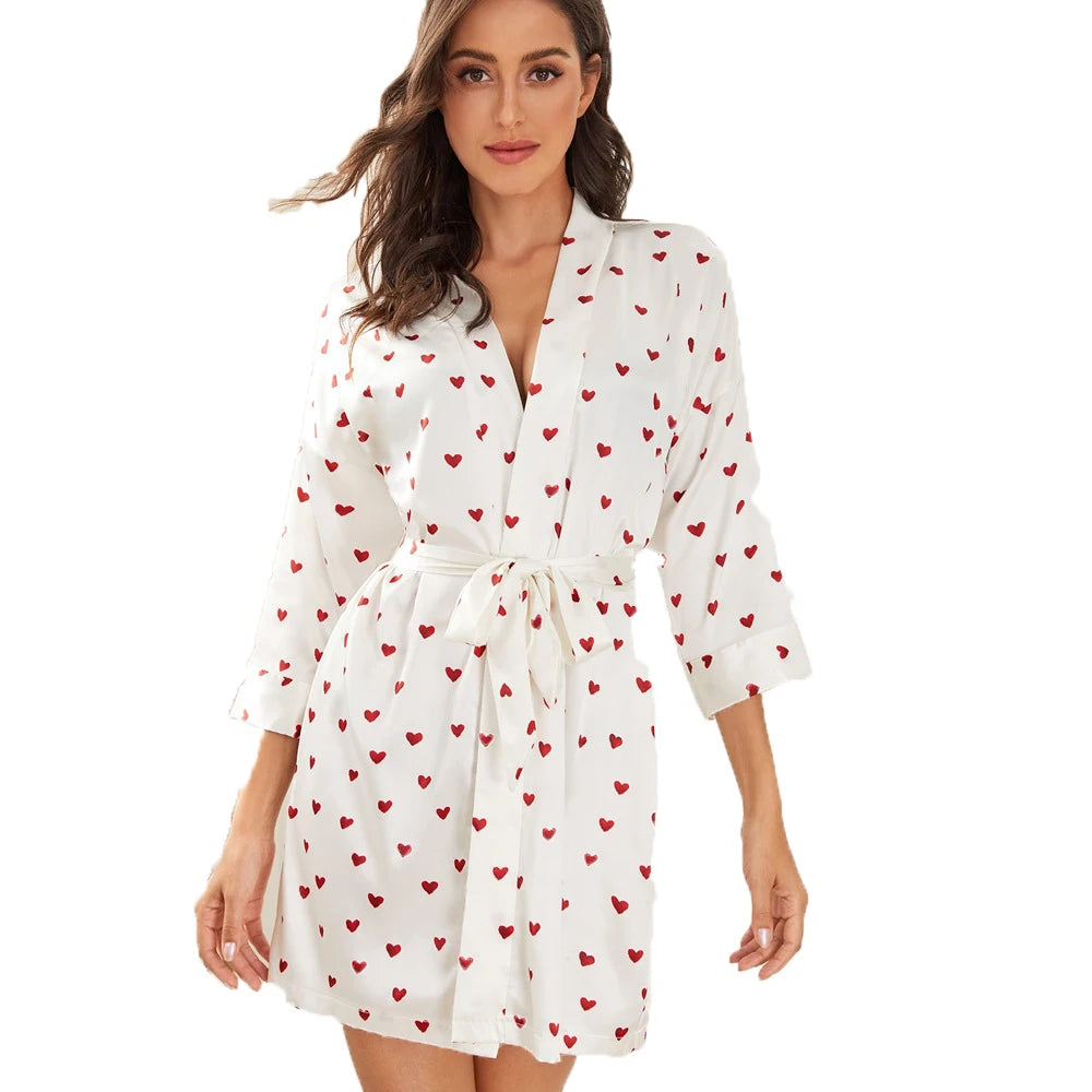 New Women'S Bathrobes Night Dress Comfortable Home Clothes Sleepwear Pajamas Love Printing Nightclothes