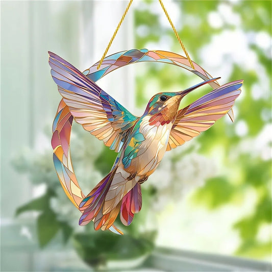 Vibrant Hummingbird Light Catcher. Colorful Window Decor for Autumn & Housewarming Gifts.