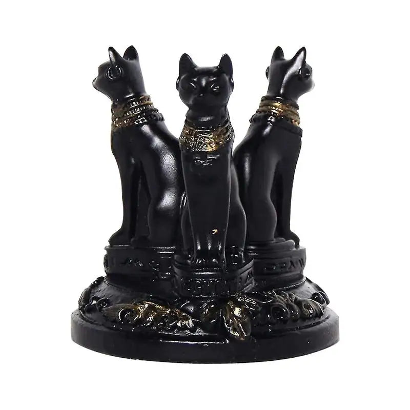 Unique Mini Egyptian Cat Statue Bastet Cats Crystal Sphere Ball Stand Triple Goddess Cat Resin Figurines for Home Decor