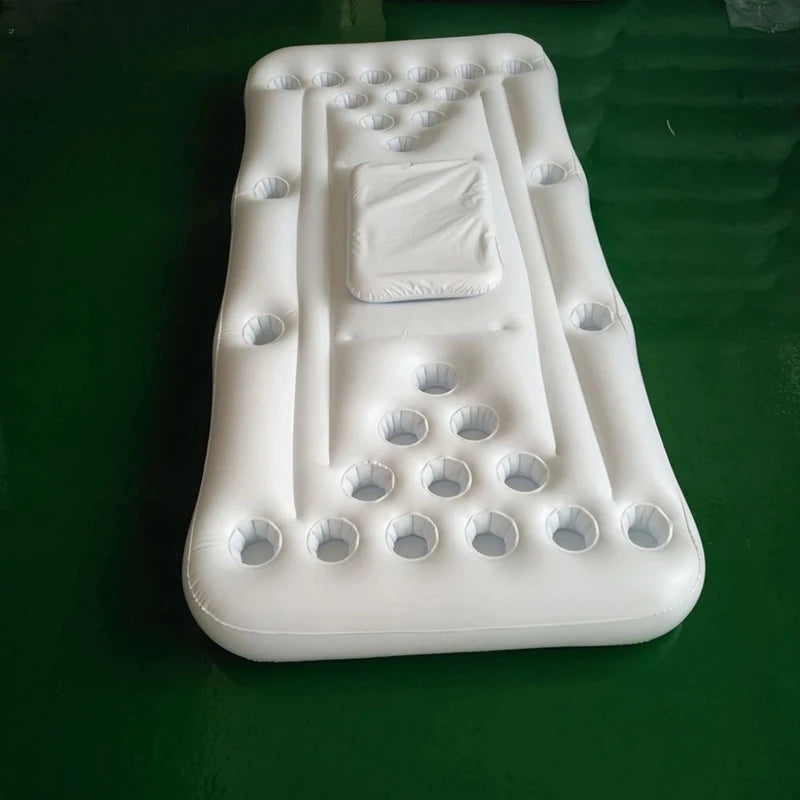 Beer Pong Pool Mat 28 Cup Hole Floating Row Inflatable Swimming Pool Mattress Water Table Entertainment Floating Pad