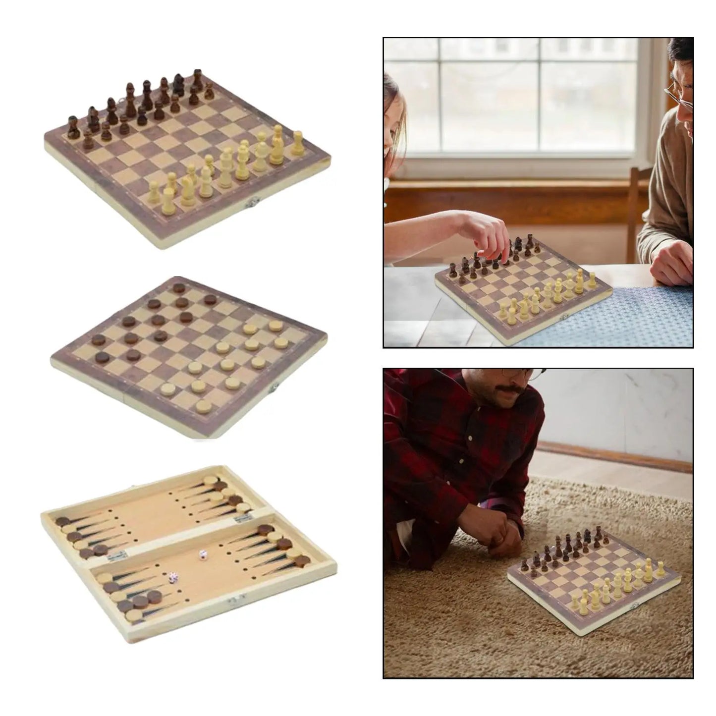 3 in 1 Chess Set Folding Storage Lightweight Chess Checkers Backgammon Sets