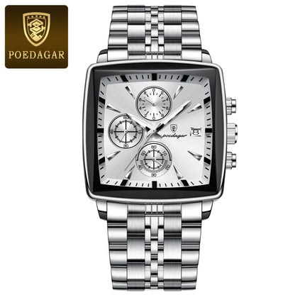 Luxury Square Sport Man Wristwatch Waterproof Luminous Chronograph Quartz Men'S Watches Stainless Steel Men Watch Reloj