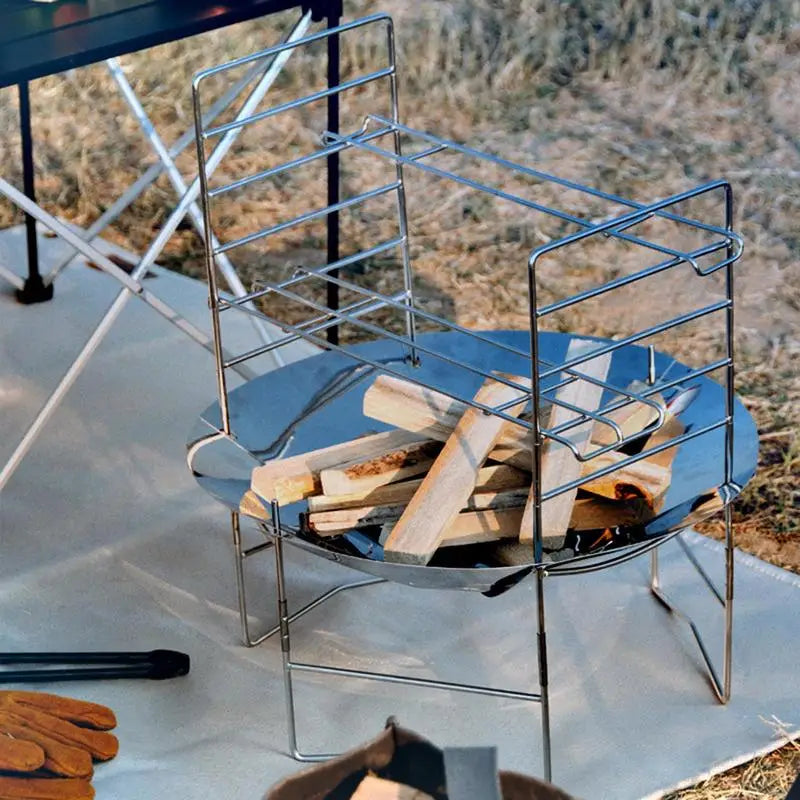 Camping Bonfire Fire Pit Grill Foldable Circular Bonfire Stand Portable Firewood Stove Cookable Camping Stove Grill Burning