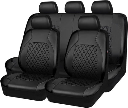 Complete set of black diamond stitched leather car seat covers