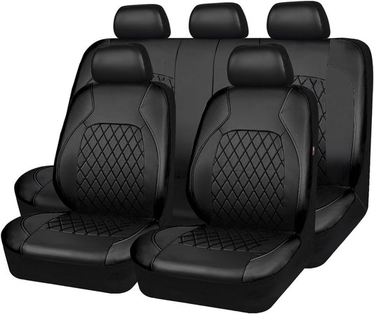 Complete set of black diamond stitched leather car seat covers