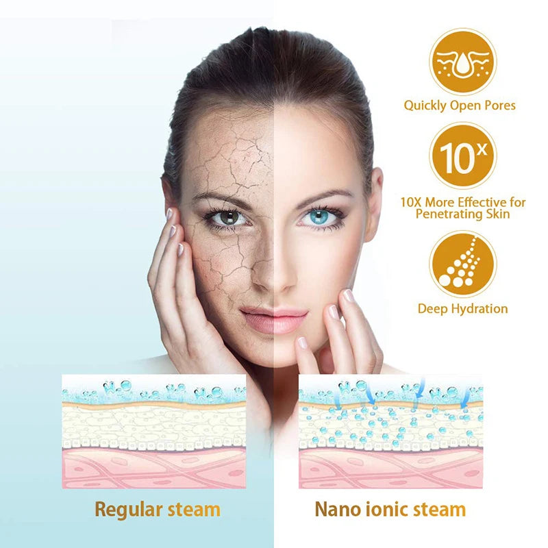 Face Steamer Vaporizador Facial Nano Ionic Warm Steam and Deeply Moisturizing Spa Humidifier with Rhinestone Face Care Vapozone