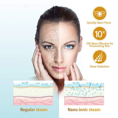 Face Steamer Vaporizador Facial Nano Ionic Warm Steam and Deeply Moisturizing Spa Humidifier with Rhinestone Face Care Vapozone