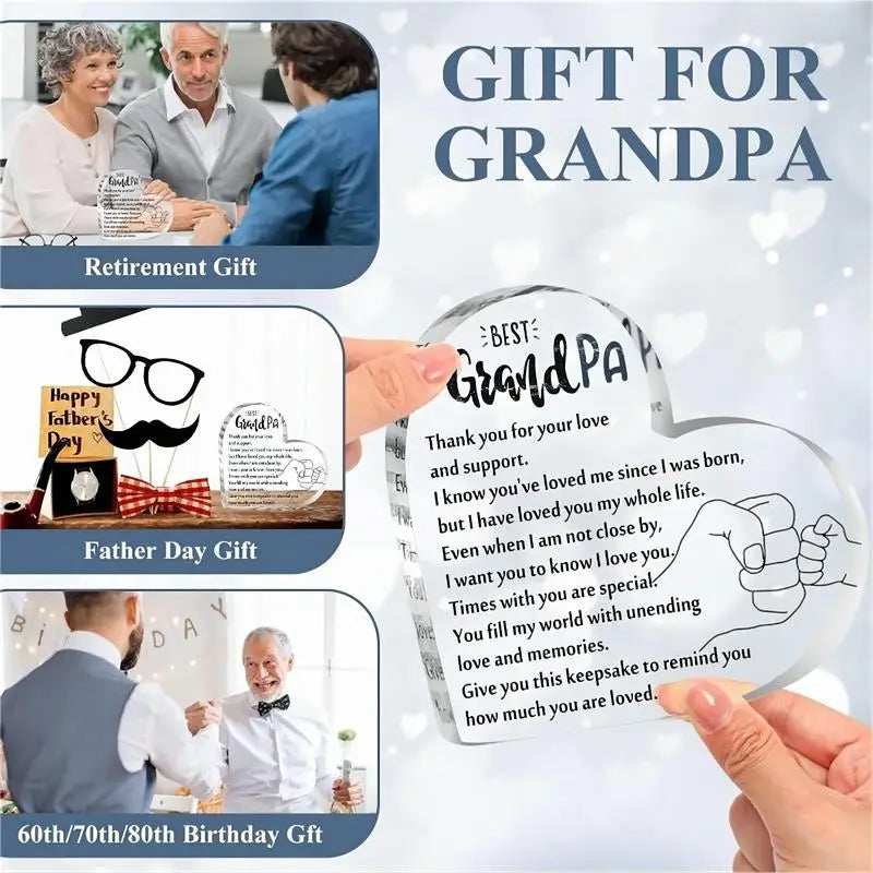 Grandpa Gifts ，From Grandchildren Acrylic Heart Grandpa Keepsake ，Grandpa Birthday Gift