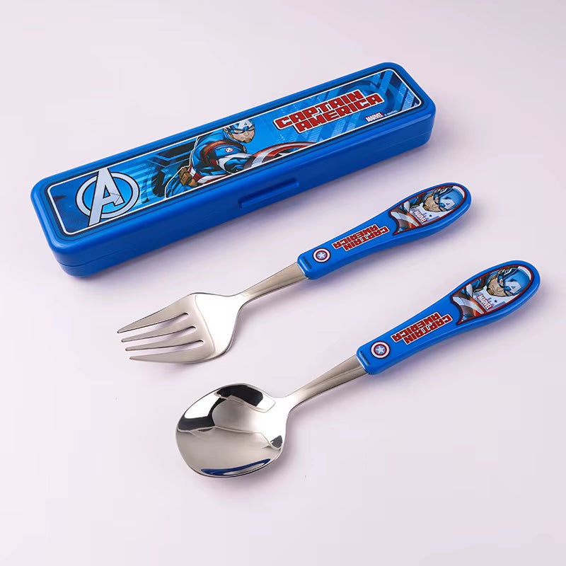 2Pcs Superhero Spiderman Cartoon Toy Tableware Spoon Cross Fork Soup Spoon Set Dining Lunch Hulk Anime Figures Party Kids Toys