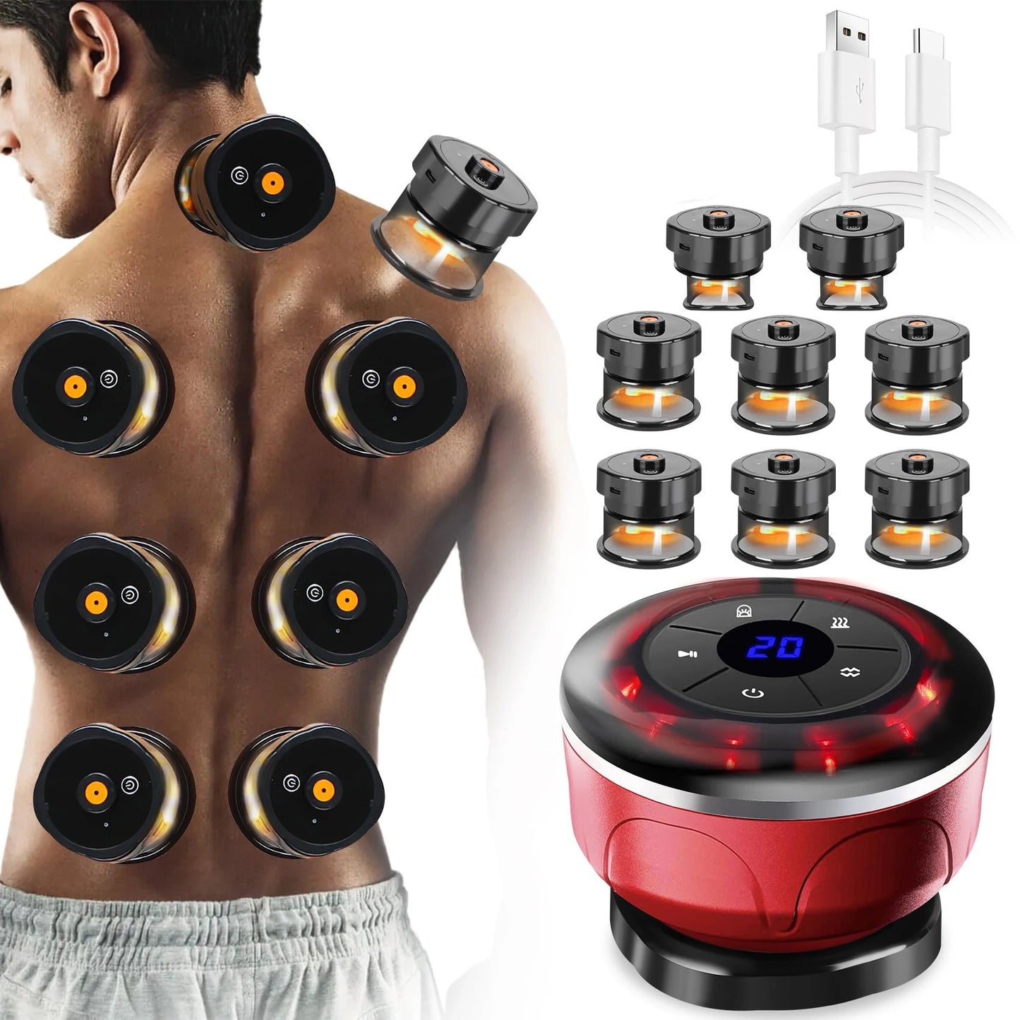 8Cups Smart Cupping Therapy Massager Set,4In1 Electric Cupping Massager Device Fat Burner Vacuum Suction Cups Ems anti Cellulite