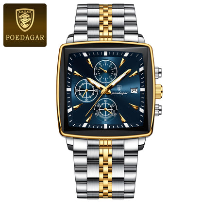 Luxury Square Sport Man Wristwatch Waterproof Luminous Chronograph Quartz Men'S Watches Stainless Steel Men Watch Reloj